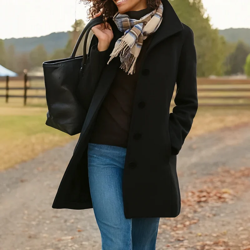 Elena | Damen Klassischer Knopf Mantel