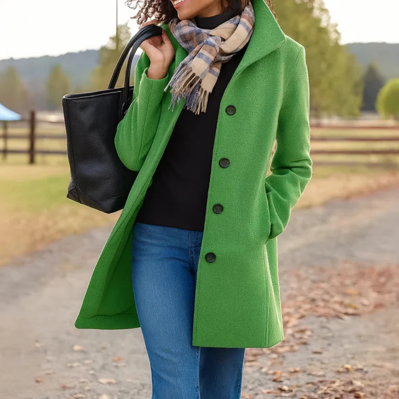Elena | Damen Klassischer Knopf Mantel