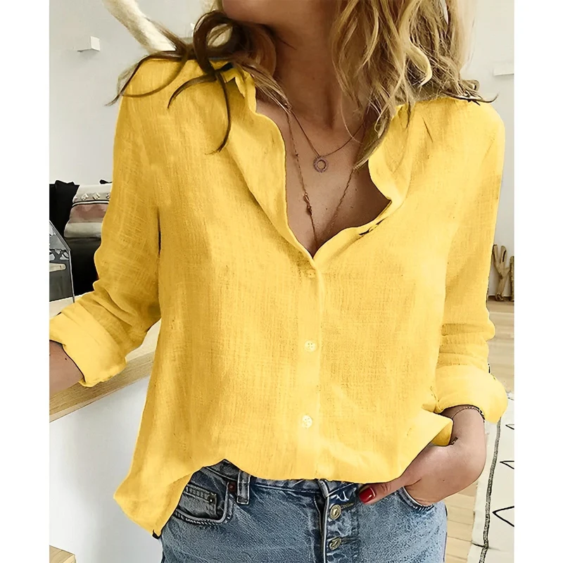 Laura | Damen Klassische Leinen Langarm Bluse