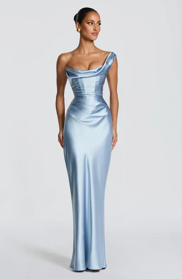 Margrit | Damen Elegantes One Shoulder Satin Abendkleid