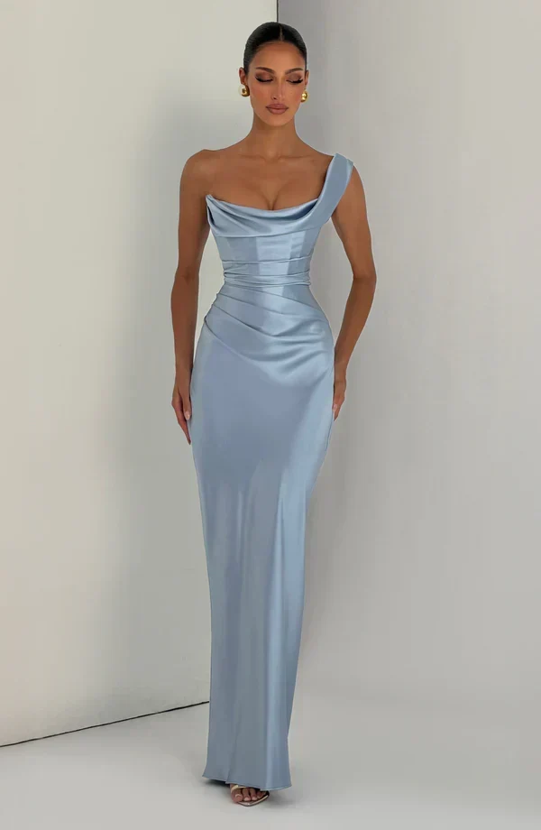 Margrit | Damen Elegantes One Shoulder Satin Abendkleid