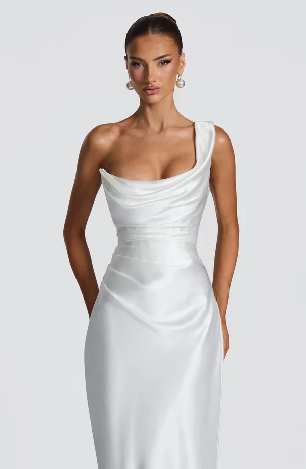 Margrit | Damen Elegantes One Shoulder Satin Abendkleid