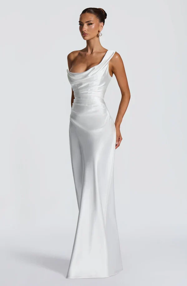 Margrit | Damen Elegantes One Shoulder Satin Abendkleid