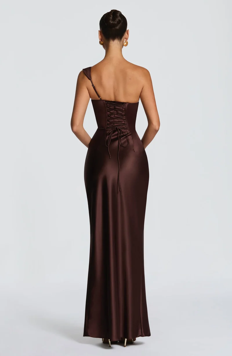 Margrit | Damen Elegantes One Shoulder Satin Abendkleid
