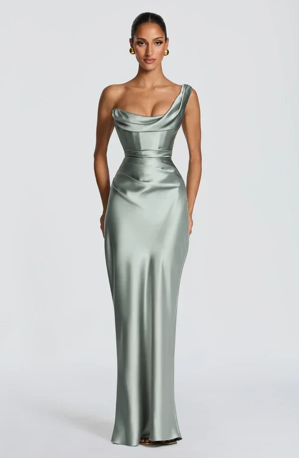 Margrit | Damen Elegantes One Shoulder Satin Abendkleid