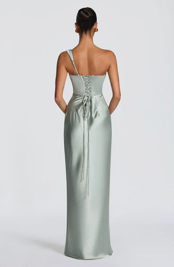 Margrit | Damen Elegantes One Shoulder Satin Abendkleid