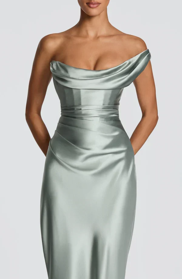 Margrit | Damen Elegantes One Shoulder Satin Abendkleid