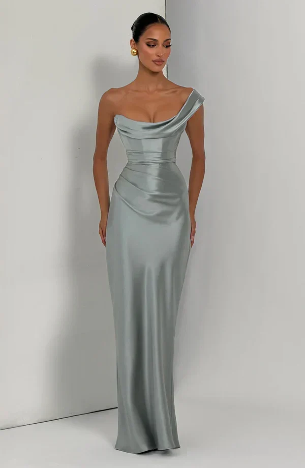 Margrit | Damen Elegantes One Shoulder Satin Abendkleid
