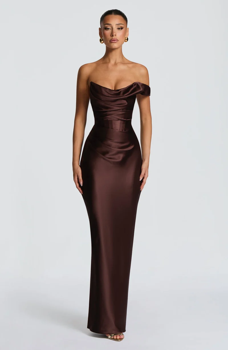Margrit | Damen Elegantes One Shoulder Satin Abendkleid