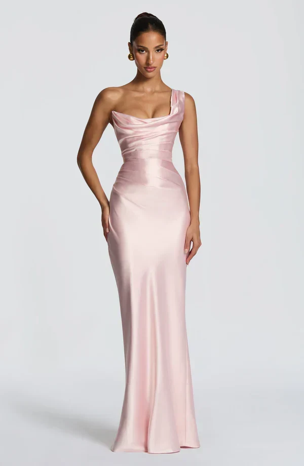 Margrit | Damen Elegantes One Shoulder Satin Abendkleid