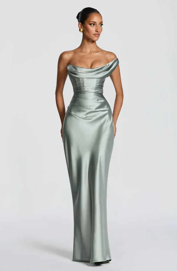 Margrit | Damen Elegantes One Shoulder Satin Abendkleid