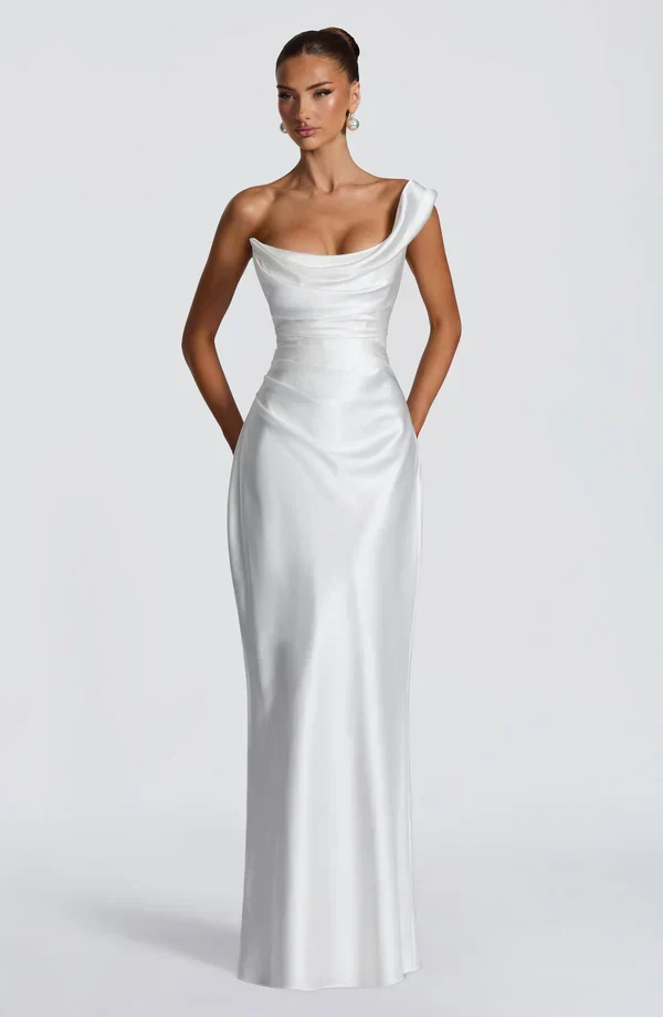 Margrit | Damen Elegantes One Shoulder Satin Abendkleid