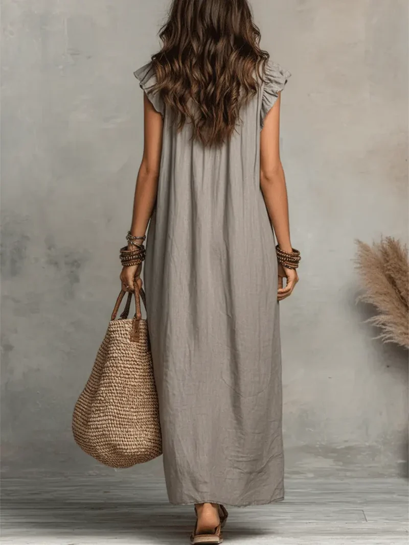Rachel | Damen Langes Ärmelloses Maxikleid mit Rüschen