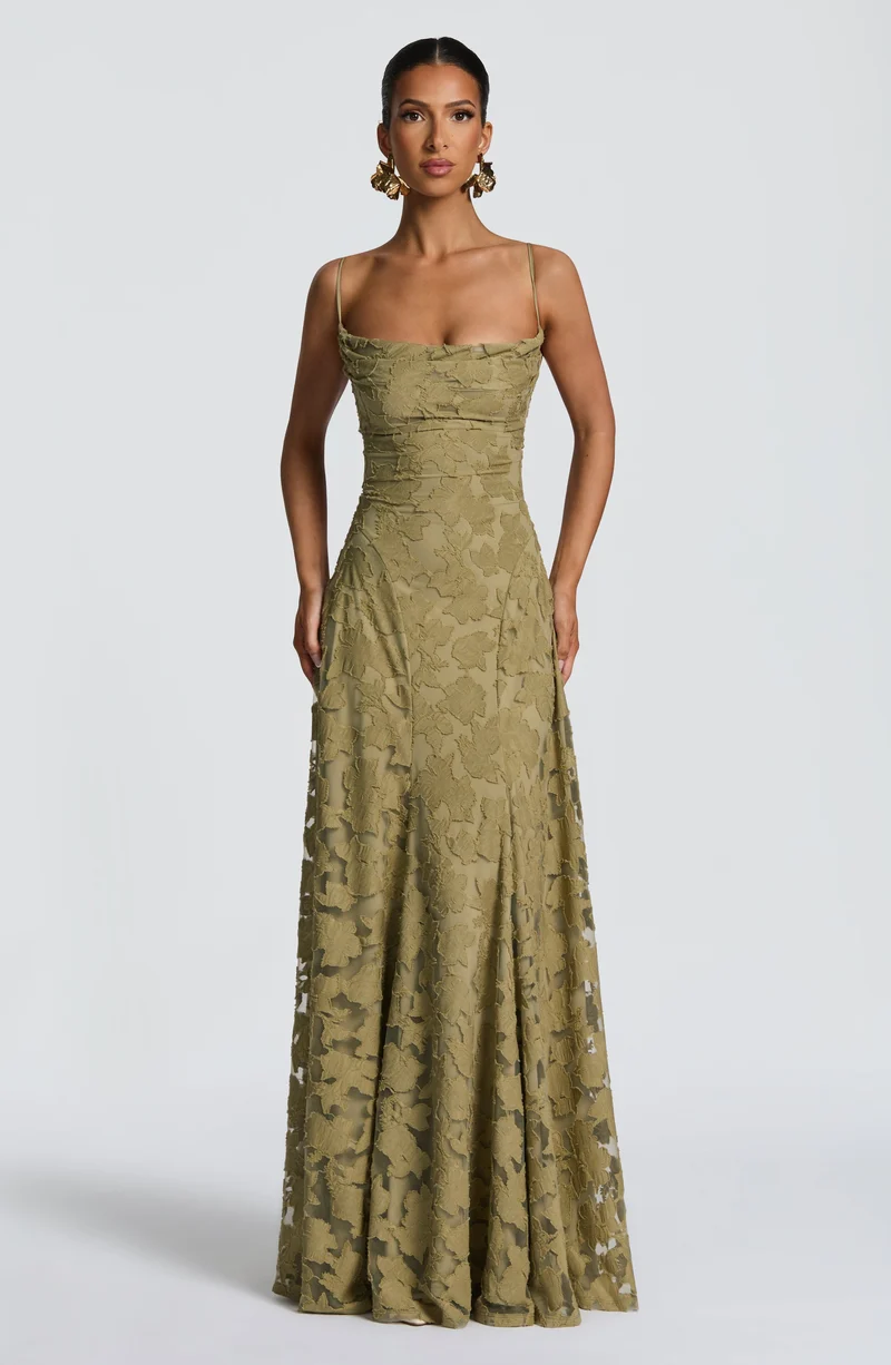 Sandra | Damen Elegantes Besticktes Maxi Abendkleid