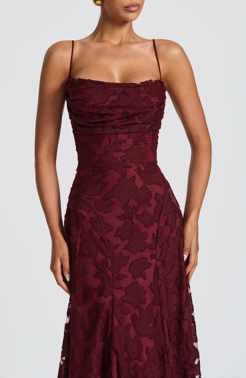 Sandra | Damen Elegantes Besticktes Maxi Abendkleid