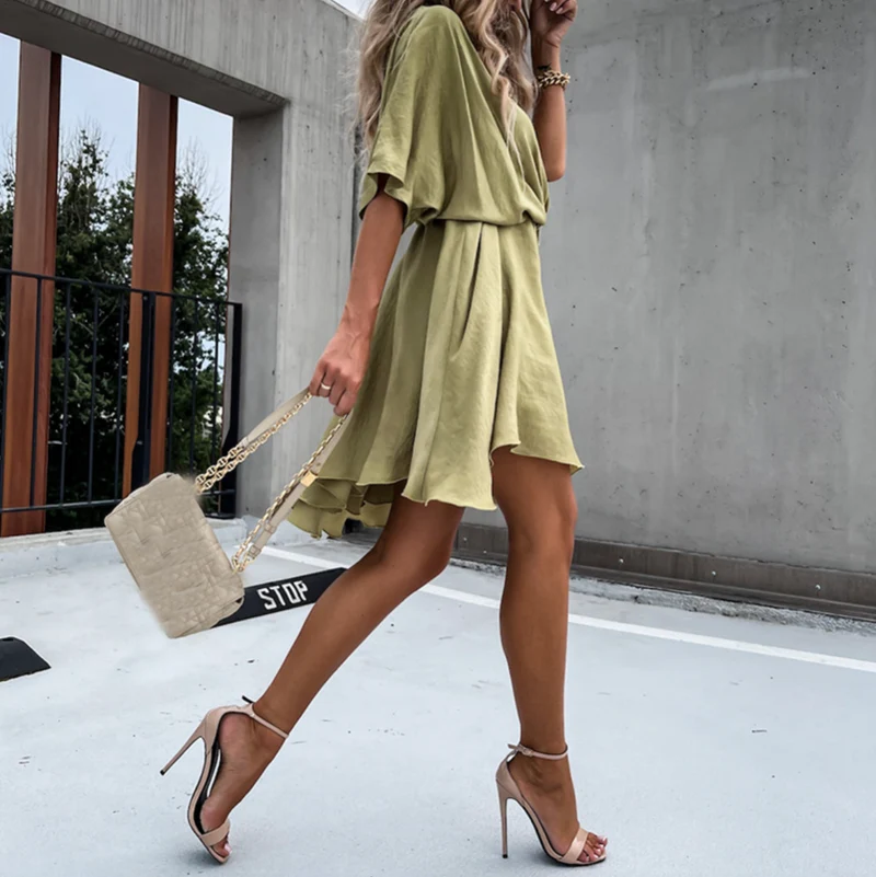 Ladina | Damen Kurzarm Wickel Midikleid