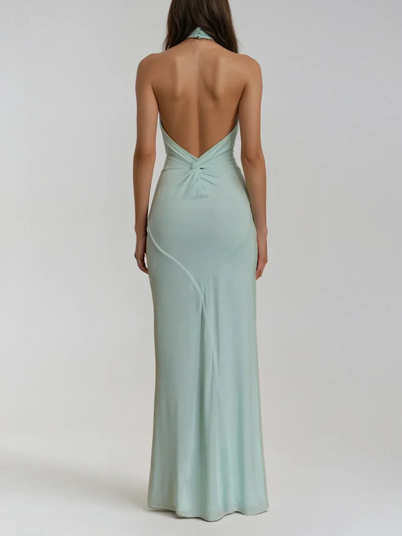 Martina | Damen Elegantes Neckholder Maxikleid Sommerlich Schmeichelnd