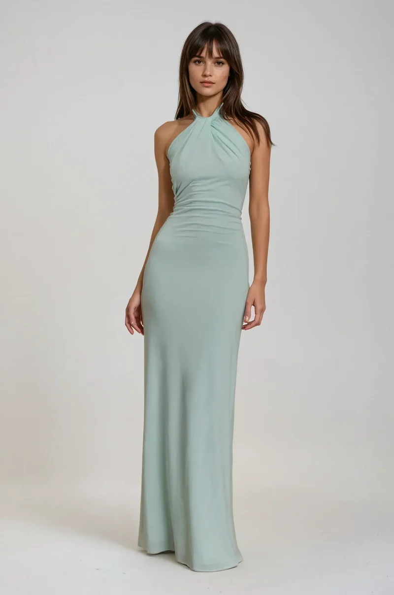 Martina | Damen Elegantes Neckholder Maxikleid Sommerlich Schmeichelnd