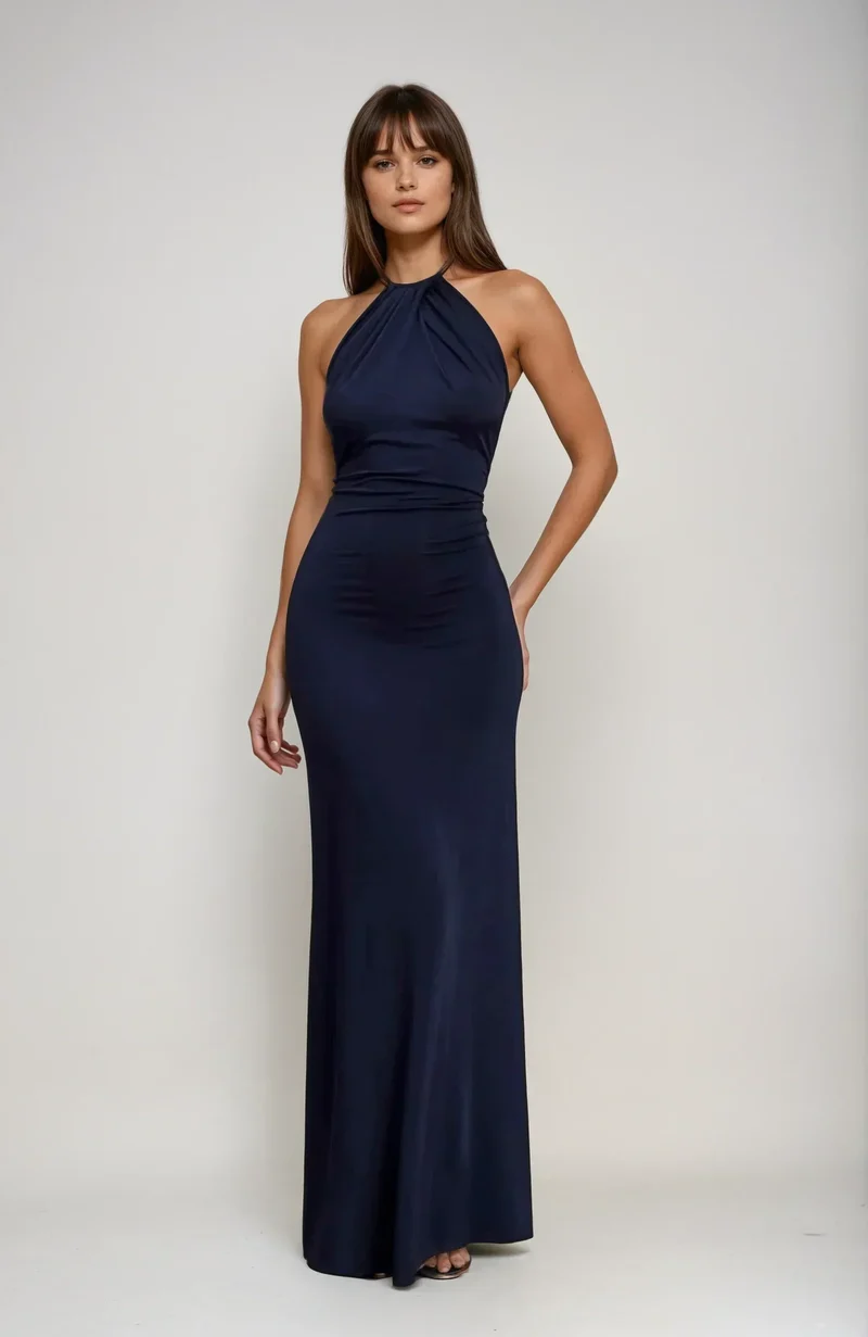 Martina | Damen Elegantes Neckholder Maxikleid Sommerlich Schmeichelnd
