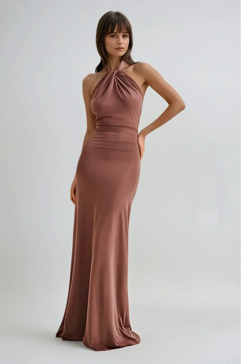 Martina | Damen Elegantes Neckholder Maxikleid Sommerlich Schmeichelnd