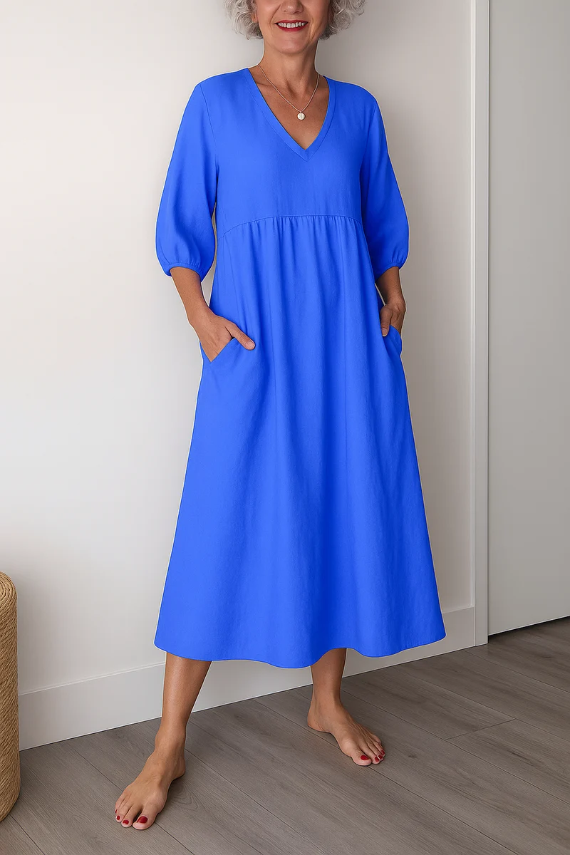 Franziska | Damen Lässiges Kurzarm Kleid mit V-Ausschnitt