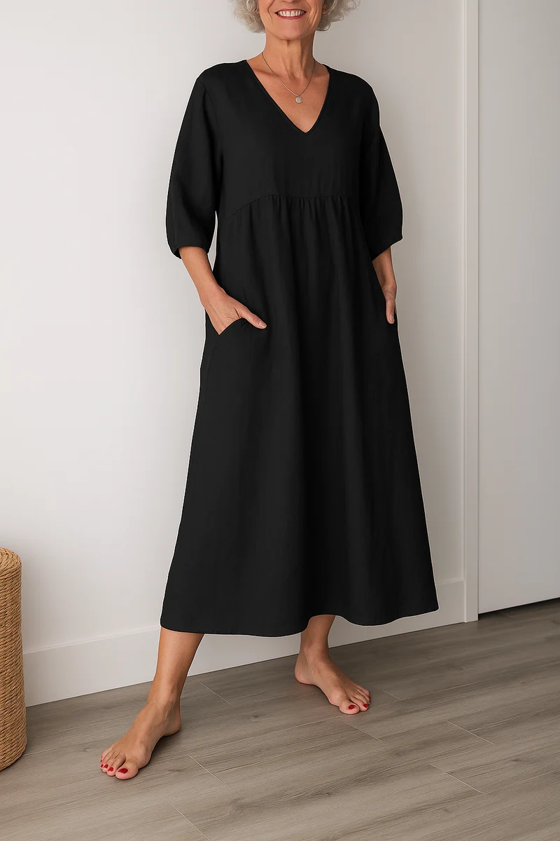 Franziska | Damen Lässiges Kurzarm Kleid mit V-Ausschnitt