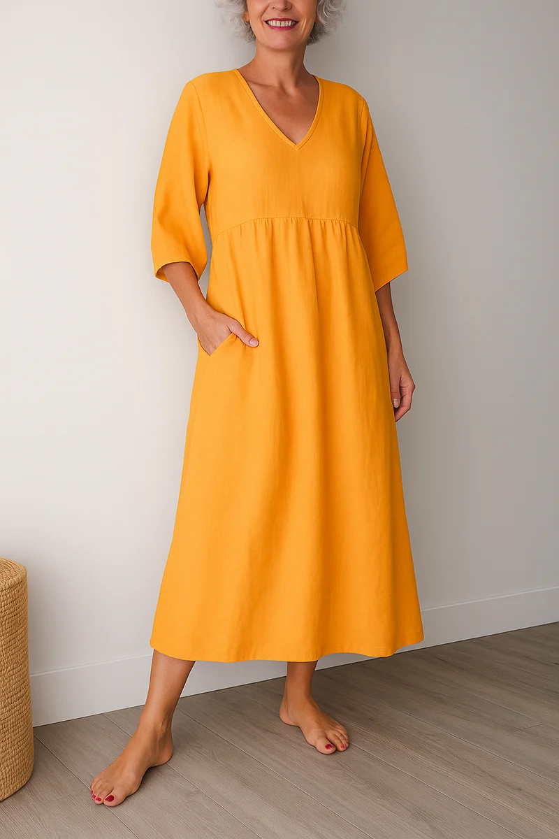 Franziska | Damen Lässiges Kurzarm Kleid mit V-Ausschnitt