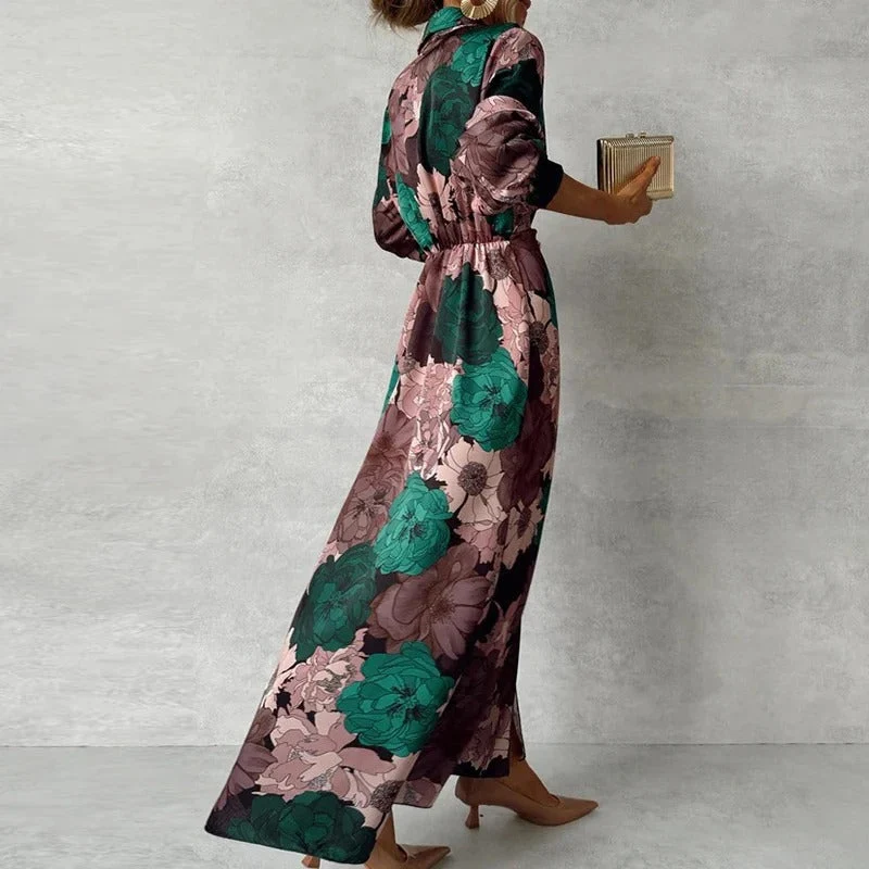 Renata | Damen Florales Maxi Hemdkleid mit Gürtel und Knopfleiste