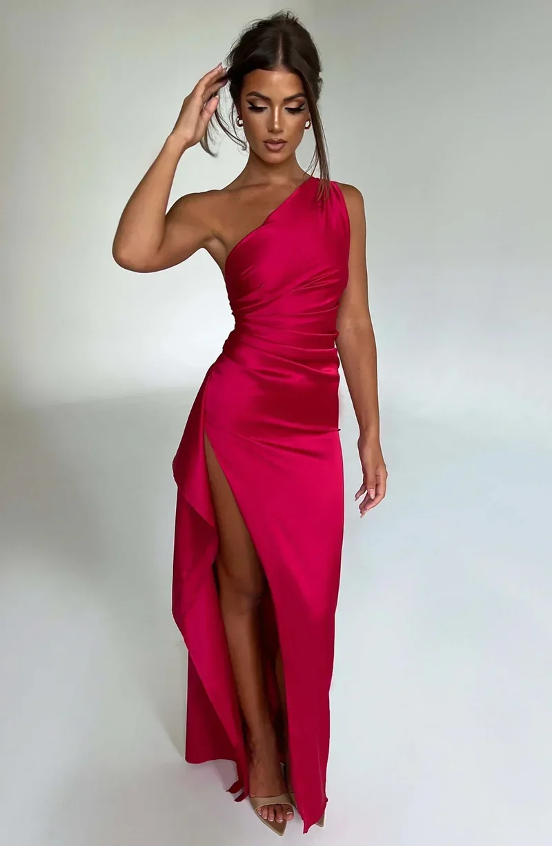 Emilia | Damen Elegantes Ein Schulter Ausschnitt Maxikleid