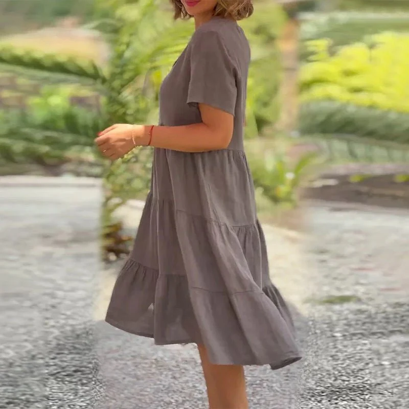 Sonja | Damen Leinen V-Ausschnitt Midikleid
