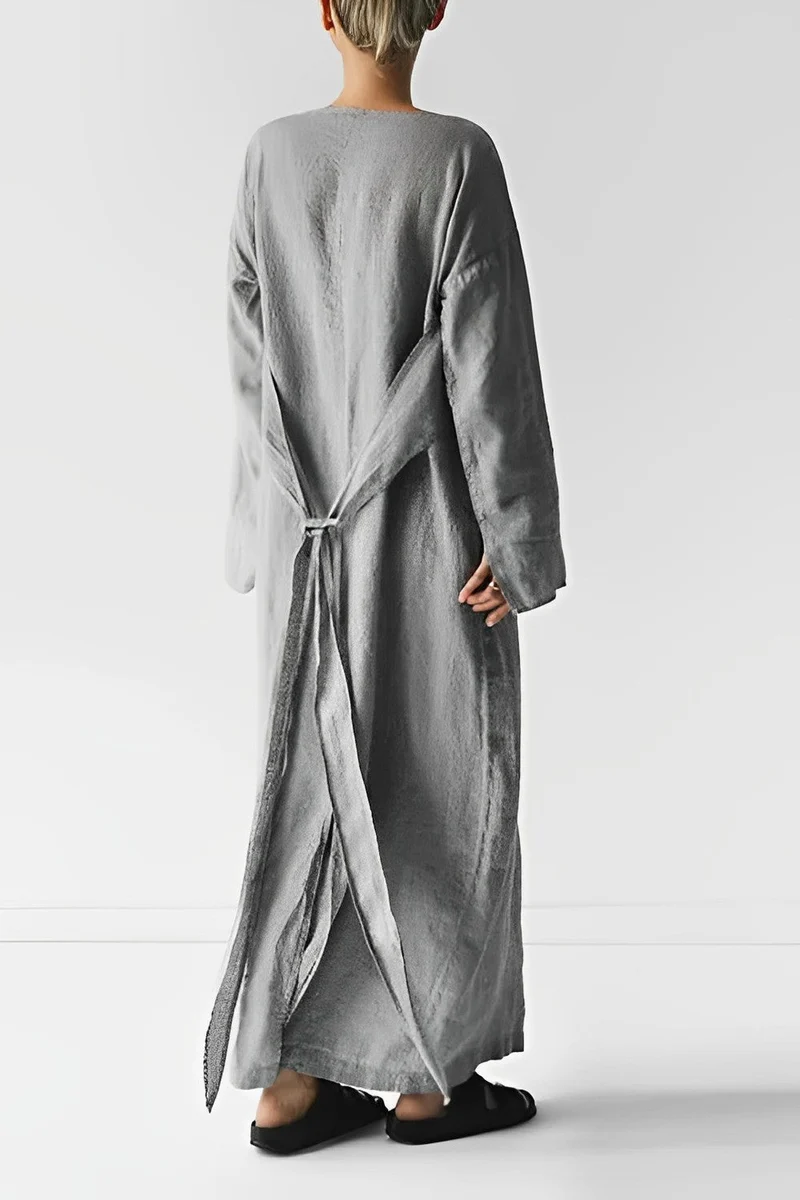 Patrizia | Damen Leichtes Leinen Maxi Wickelkleid