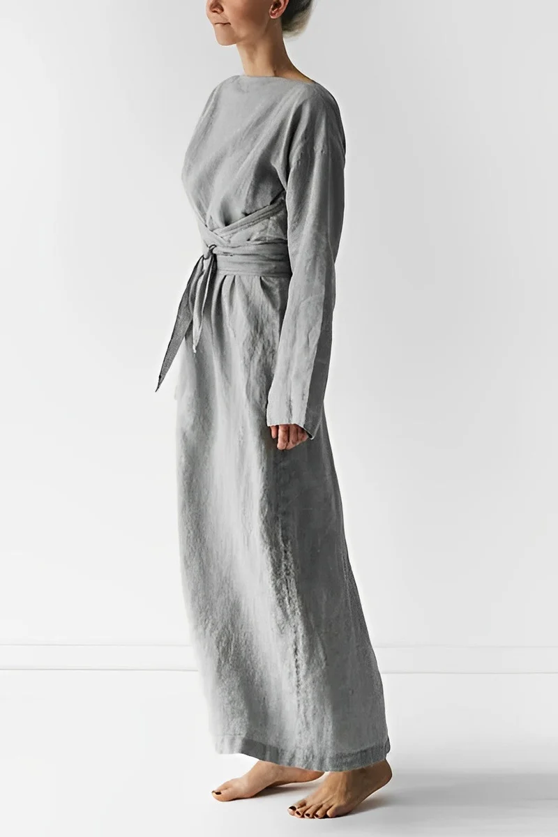 Patrizia | Damen Leichtes Leinen Maxi Wickelkleid