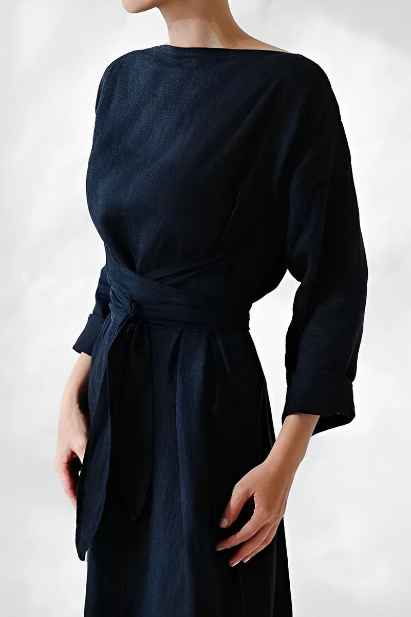 Patrizia | Damen Leichtes Leinen Maxi Wickelkleid