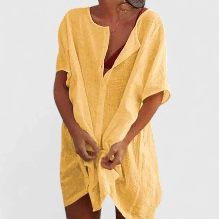 Annemarie | Damen Lässiges Relaxed Fit Leinen Midikleid