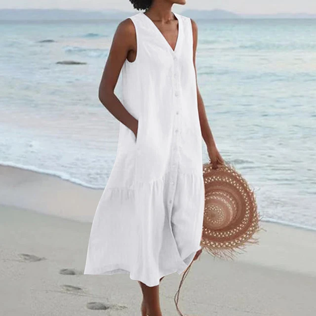 Lisa | Damen Ärmelloses Lässiges Sommer Maxikleid