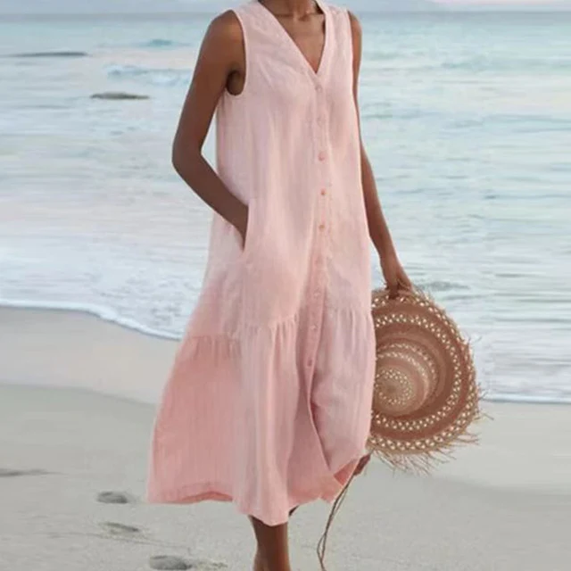Lisa | Damen Ärmelloses Lässiges Sommer Maxikleid