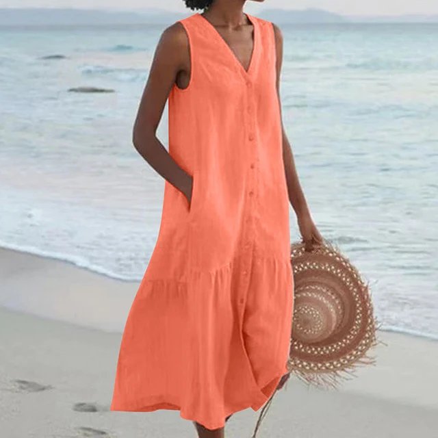 Lisa | Damen Ärmelloses Lässiges Sommer Maxikleid