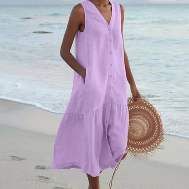Lisa | Damen Ärmelloses Lässiges Sommer Maxikleid