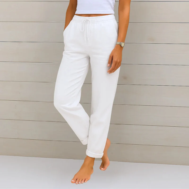 Sandra | Damen Sommer Kordelzug Leinen Hosen