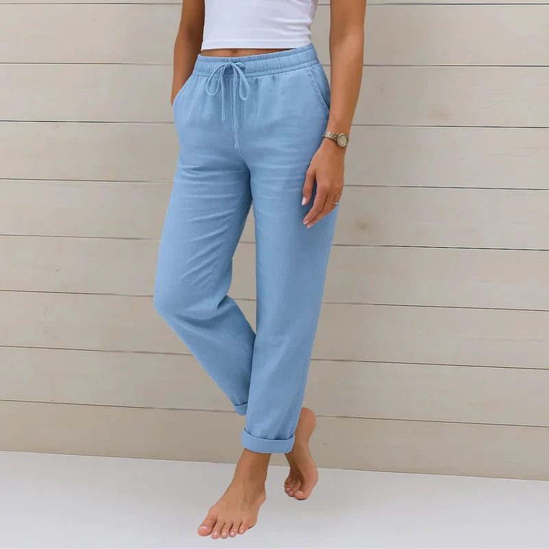 Sandra | Damen Sommer Kordelzug Leinen Hosen