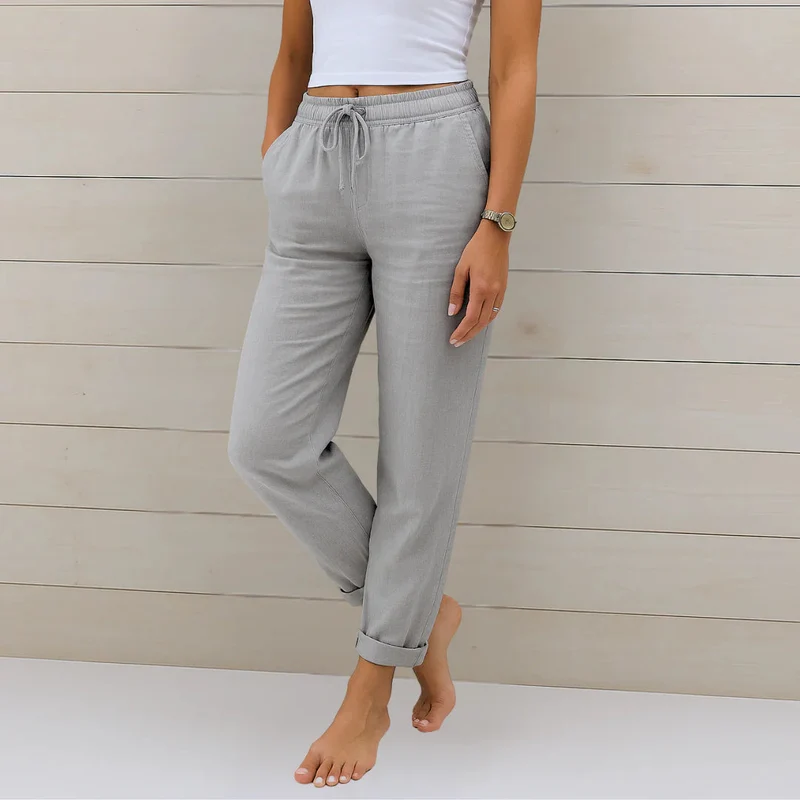 Sandra | Damen Sommer Kordelzug Leinen Hosen