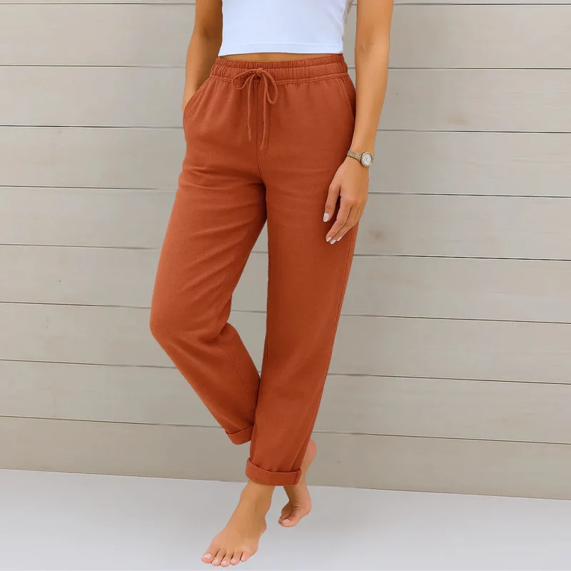 Sandra | Damen Sommer Kordelzug Leinen Hosen