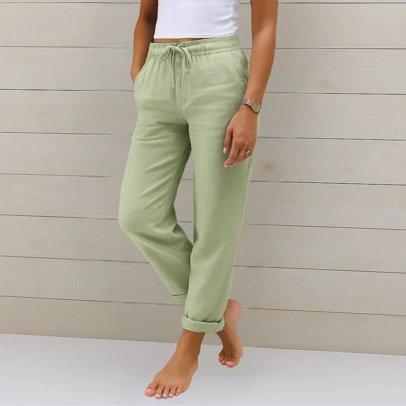 Sandra | Damen Sommer Kordelzug Leinen Hosen