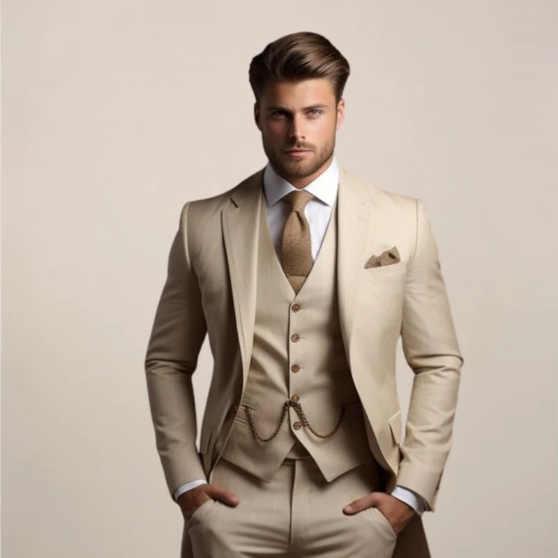 Herren Dreiteiliger Anzug mit Tailored Fit – Leichter Anzug für Hochzeiten, Business & formelle Anlässe