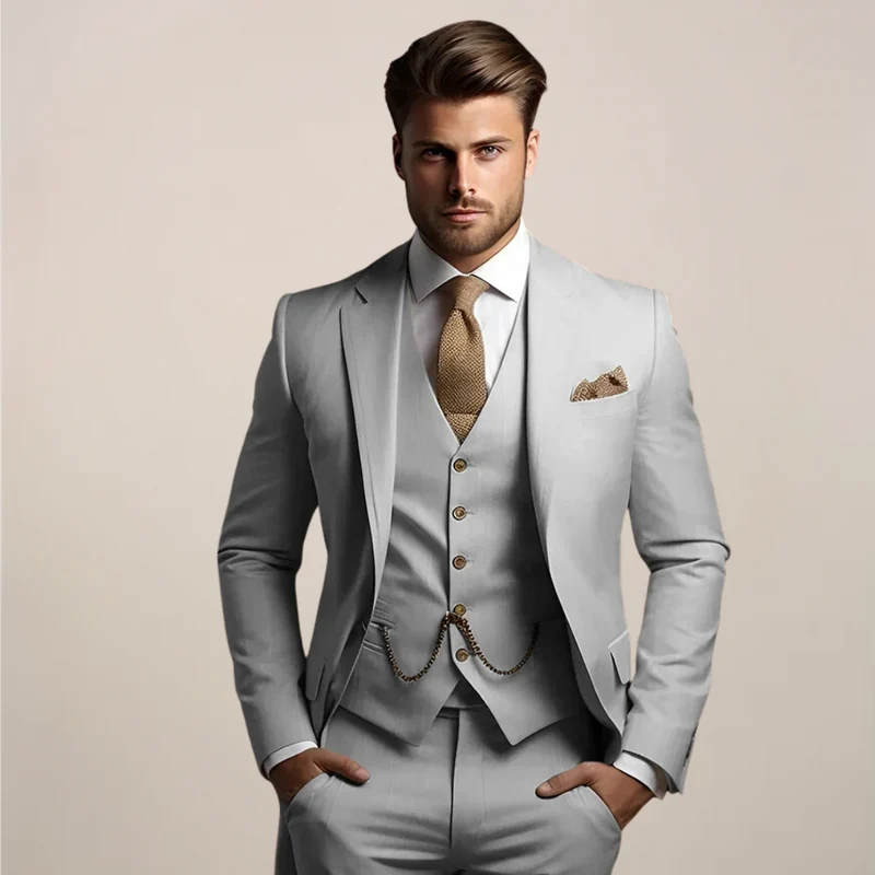 Herren Dreiteiliger Anzug mit Tailored Fit – Leichter Anzug für Hochzeiten, Business & formelle Anlässe