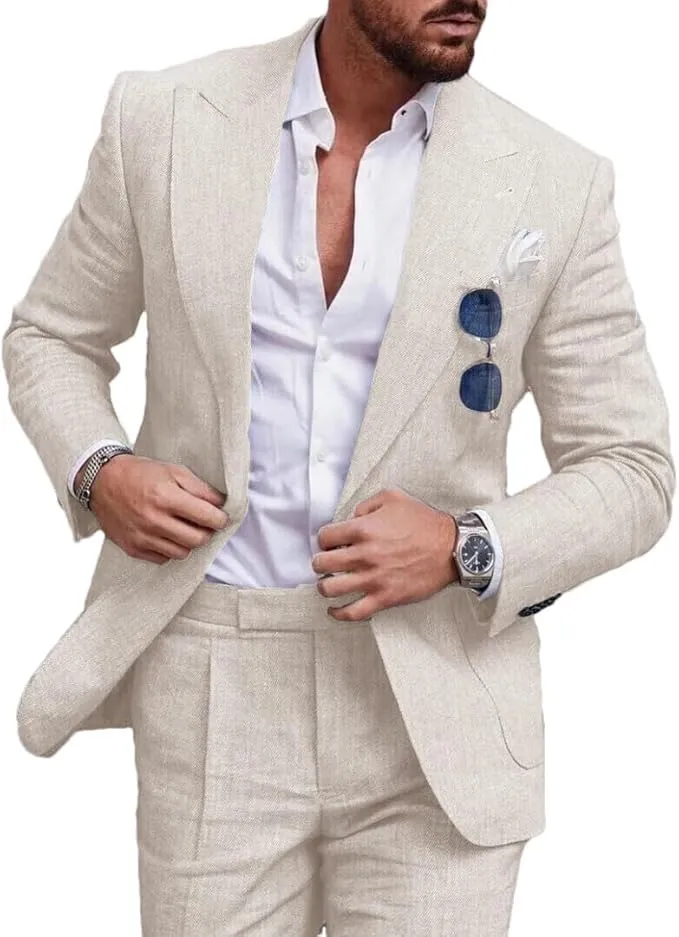 Herren Leinenanzug Slim Fit für den Sommer – Eleganter Hochzeitsanzug für besondere Anlässe