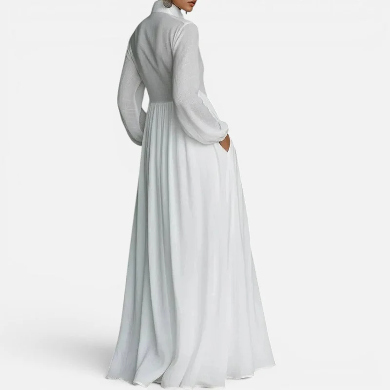 Maxikleid Knopfleiste Stehkragen Langarm