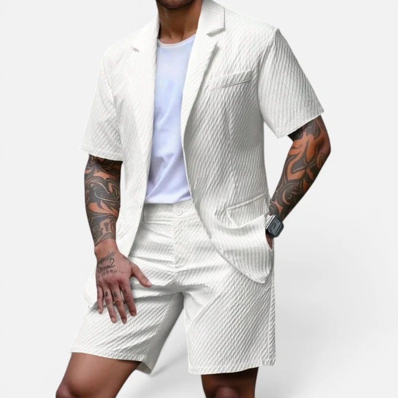 Zweiteiler Struktur Kurzarm Sakko Shorts Set