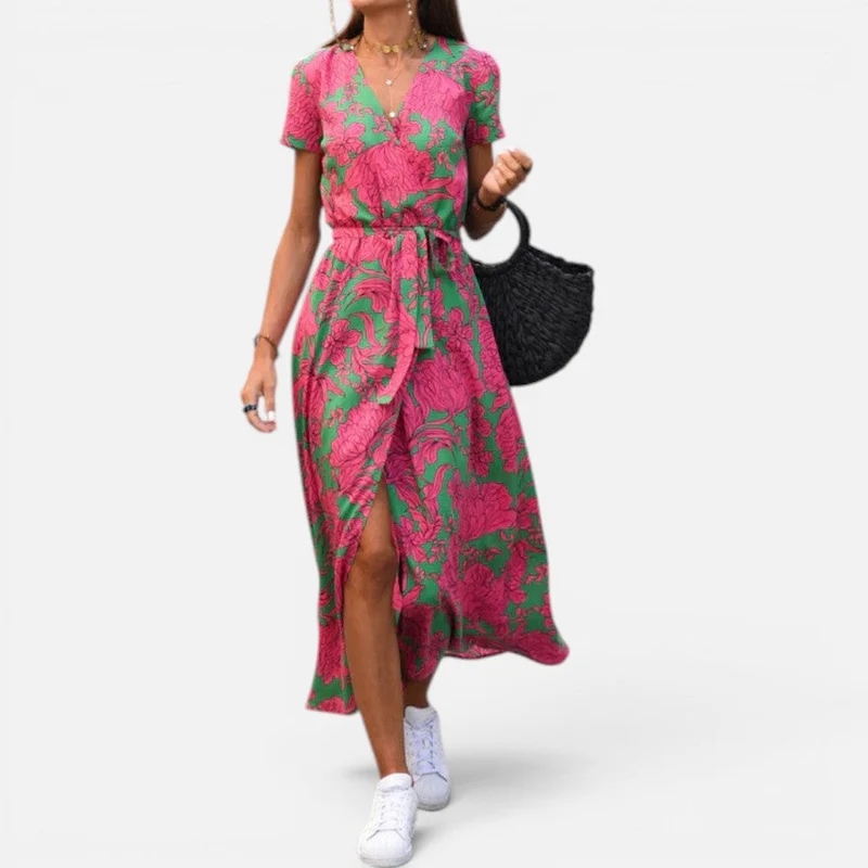 Wickelkleid Midikleid Tailliert Kurzarm Geblümt