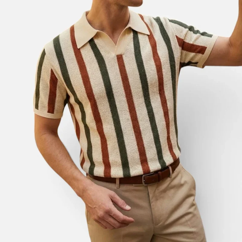 Poloshirt Strickoptik Kurzarm Gestreift Umlegekragen